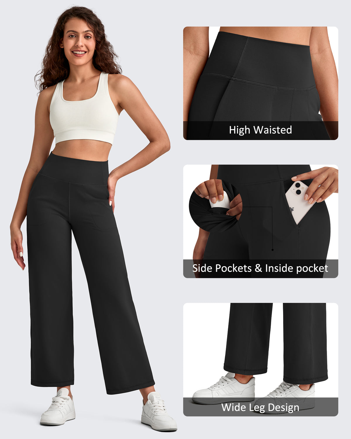 G4Free - BareFeel High Waist Wide Leg Ankle Length Pants -GF25J487AF-XS