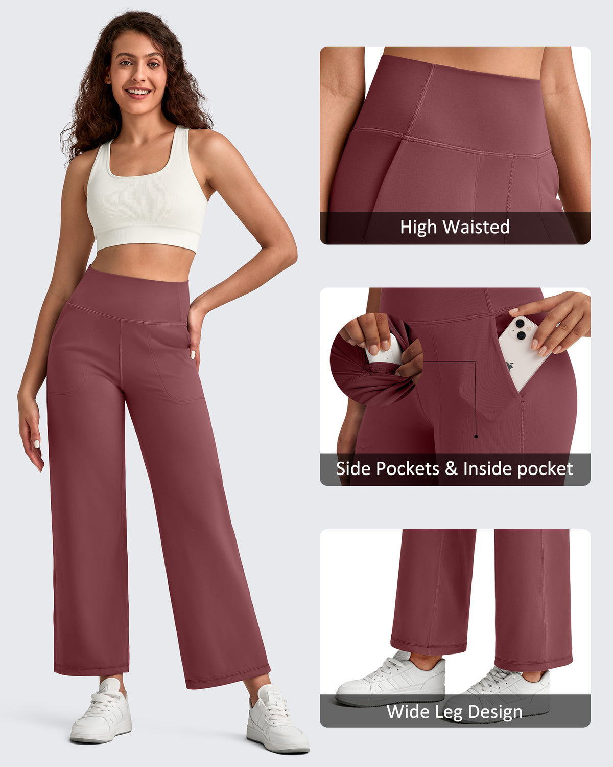 G4Free - BareFeel High Waist Wide Leg Ankle Length Pants -GF25J487AF-XS