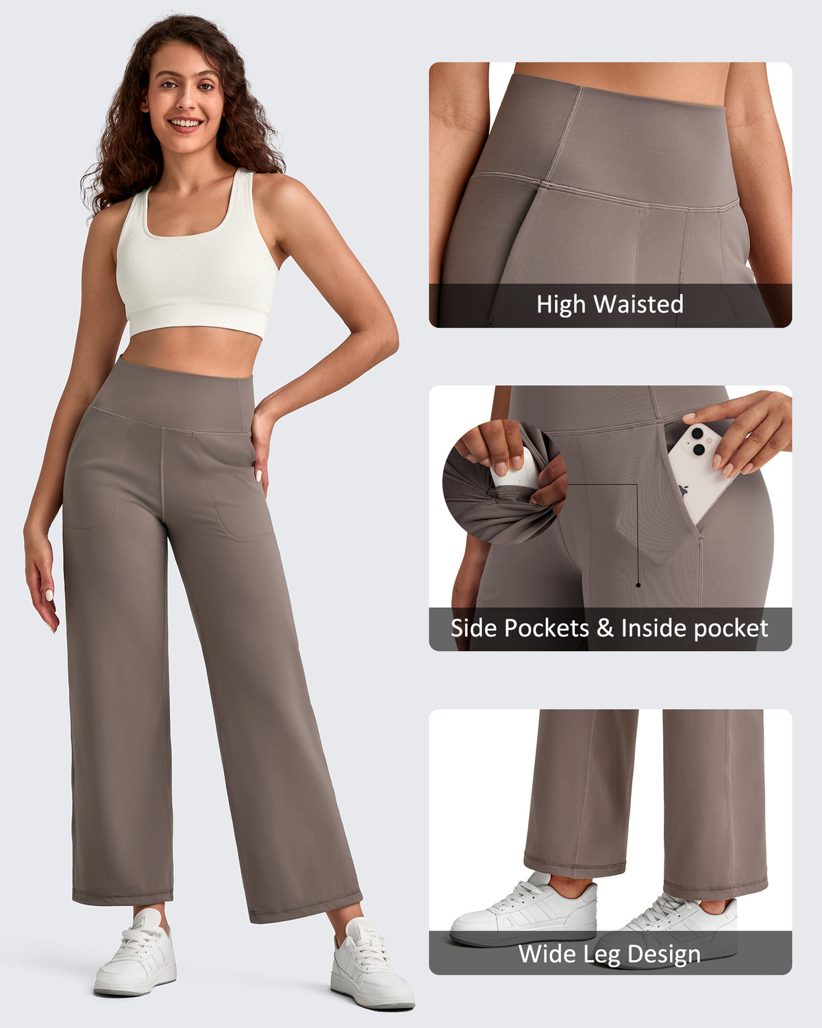 G4Free - BareFeel High Waist Wide Leg Ankle Length Pants -GF25J487AF-XS