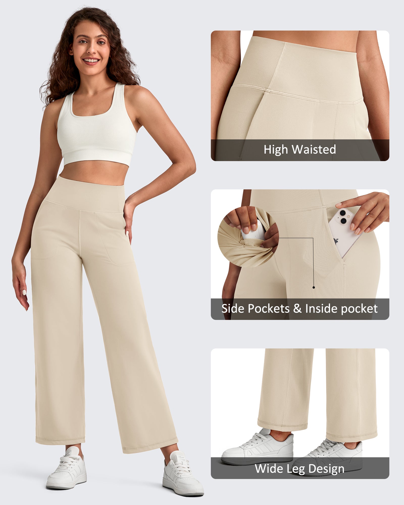 G4Free - BareFeel High Waist Wide Leg Ankle Length Pants -GF25J487AF-XS