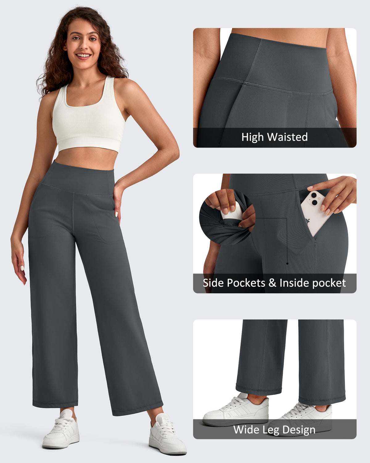 G4Free - BareFeel High Waist Wide Leg Ankle Length Pants -GF25J487AF-XS