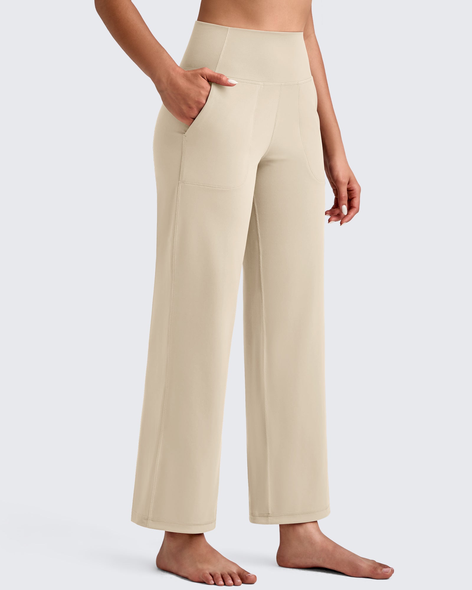 G4Free - BareFeel High Waist Wide Leg Ankle Length Pants -GF25J487BF-XS