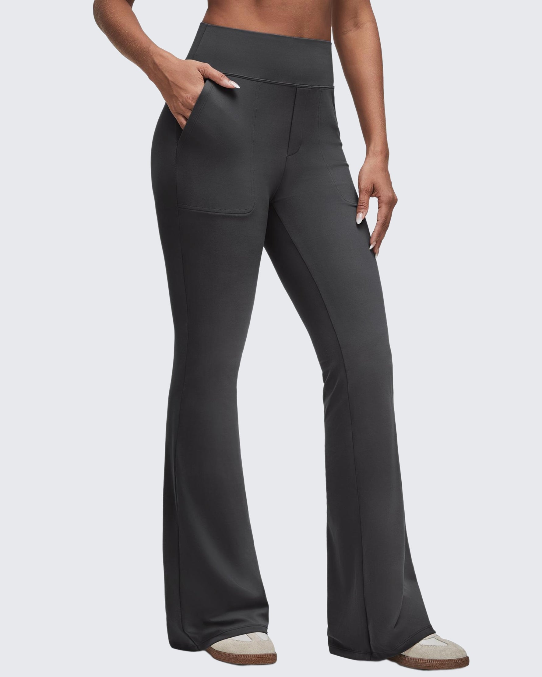 G4Free - BareFeel High Waisted Pockets Flare Dress Pants -GF25A548AF-XS