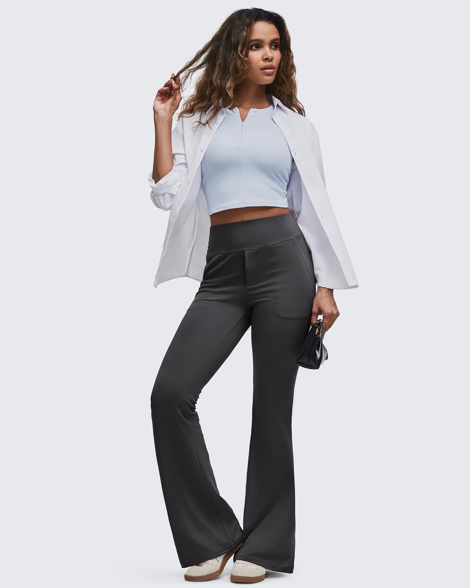 G4Free - BareFeel High Waisted Pockets Flare Dress Pants -GF25A548DF-XS