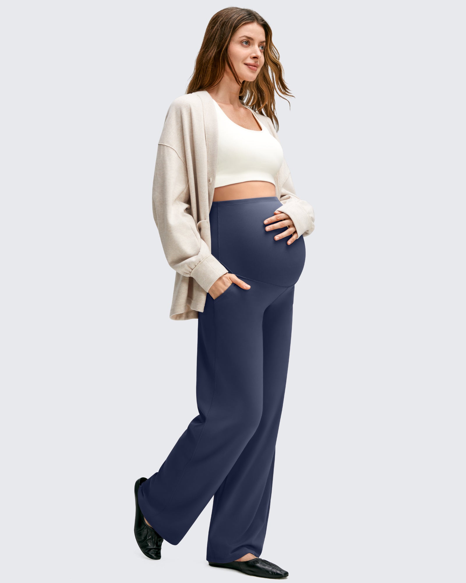 G4Free - BareFeel Maternity Casual Pockets Wide-Leg Pants -GF25JY593AF-XS