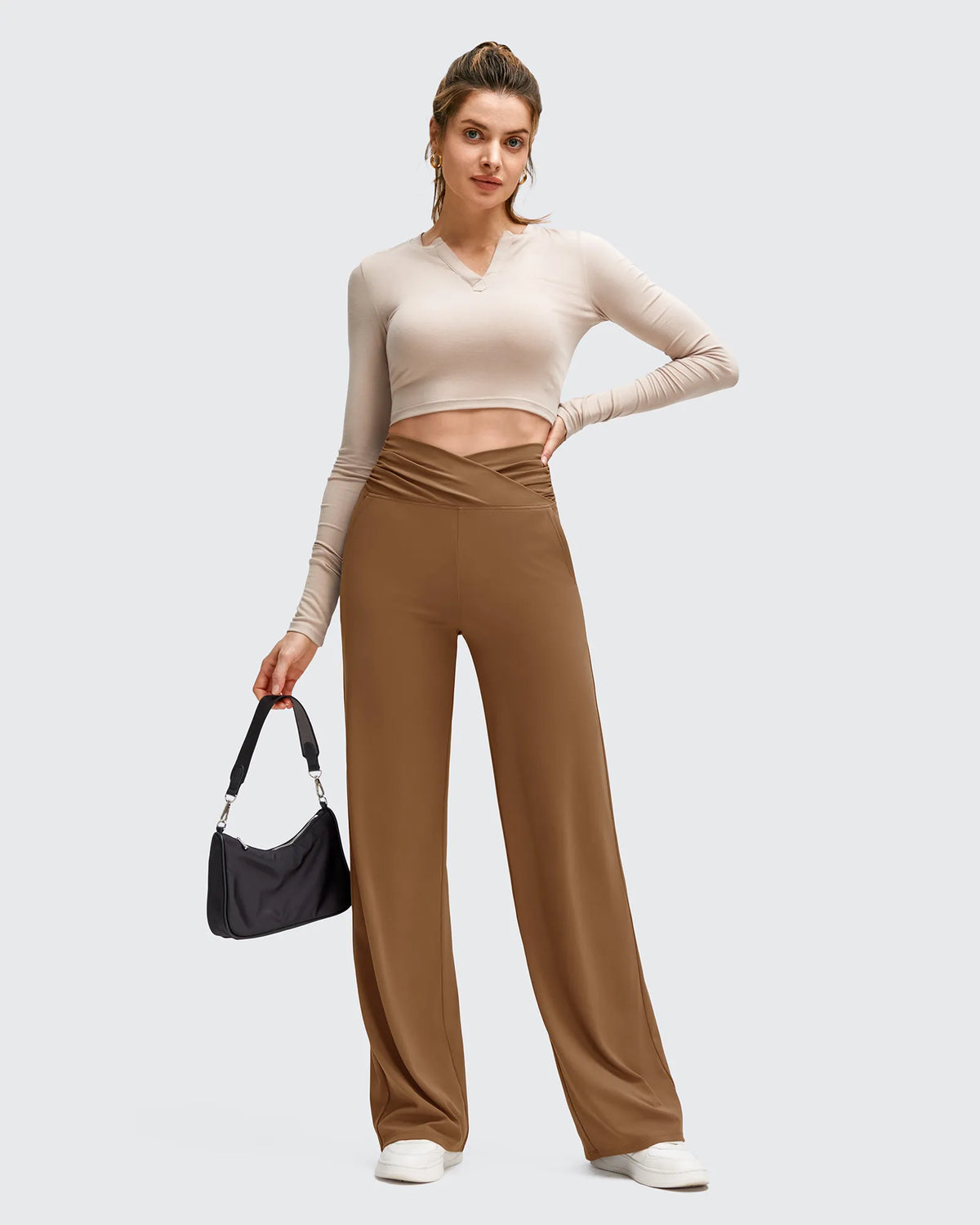 G4Free - BareFeel Side Pleated V Waist Wide Leg Yoga Pants -GF25J596AA-S
