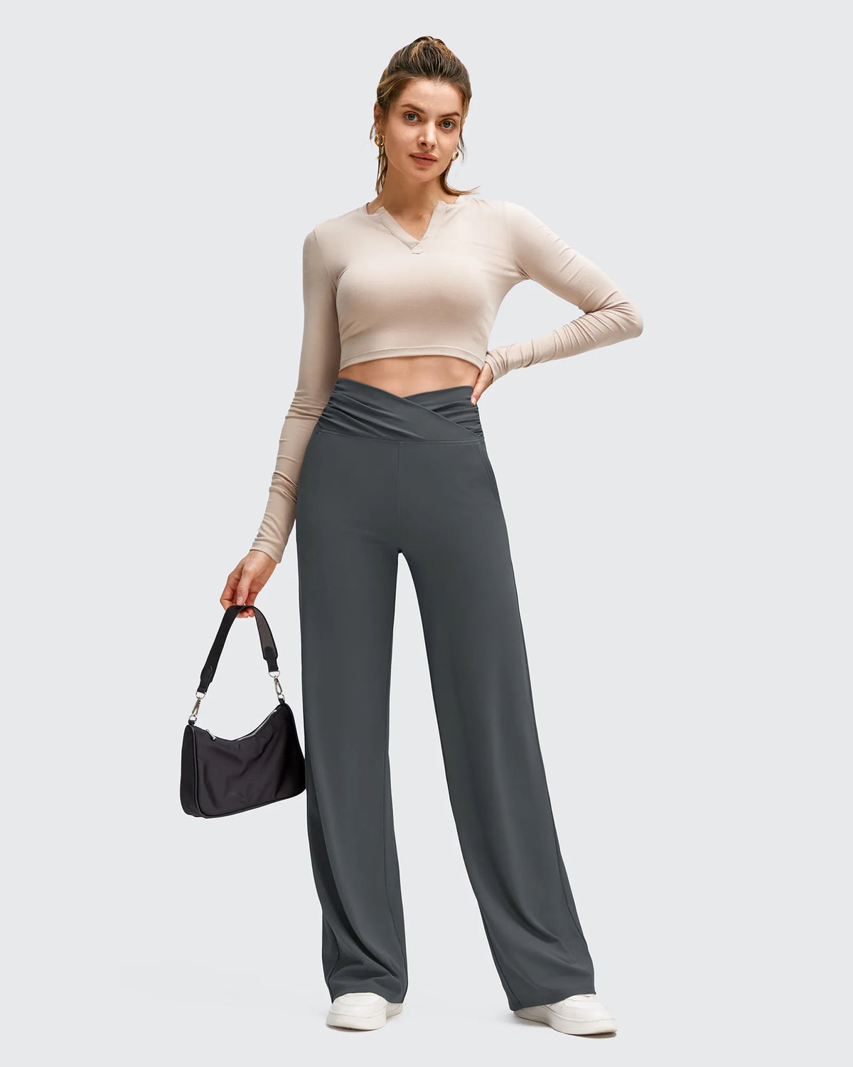 G4Free - BareFeel Side Pleated V Waist Wide Leg Yoga Pants -GF25J596AA-S