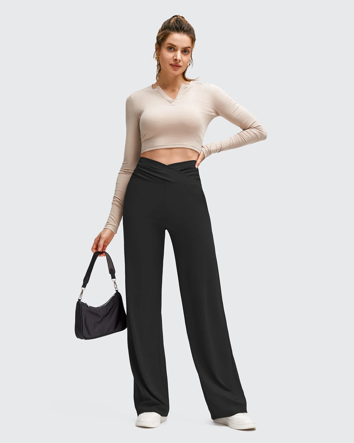 G4Free - BareFeel Side Pleated V Waist Wide Leg Yoga Pants -GF25J596AA-S