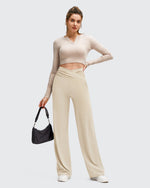 G4Free - BareFeel Side Pleated V Waist Wide Leg Yoga Pants -GF25J596AA-S
