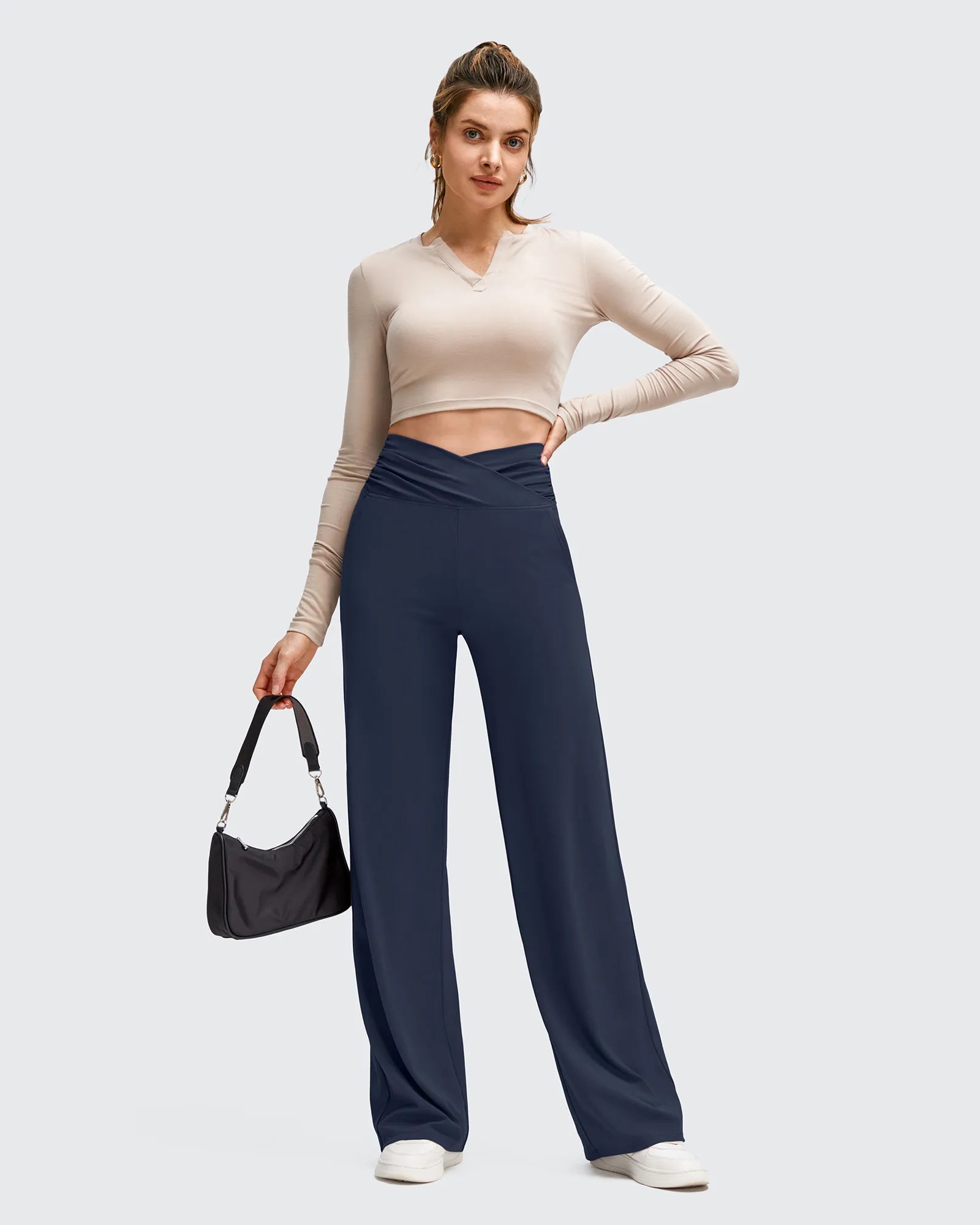 G4Free - BareFeel Side Pleated V Waist Wide Leg Yoga Pants -GF25J596AA-S