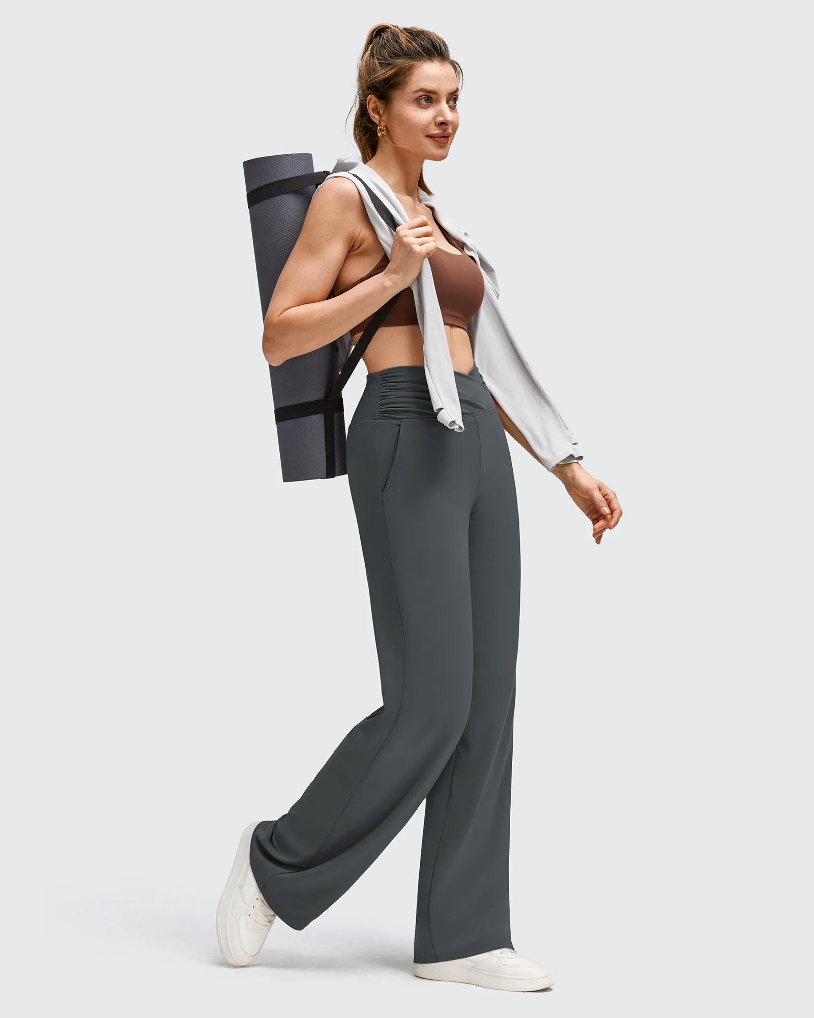G4Free - BareFeel Side Pleated V Waist Wide Leg Yoga Pants -GF25J596AA-S