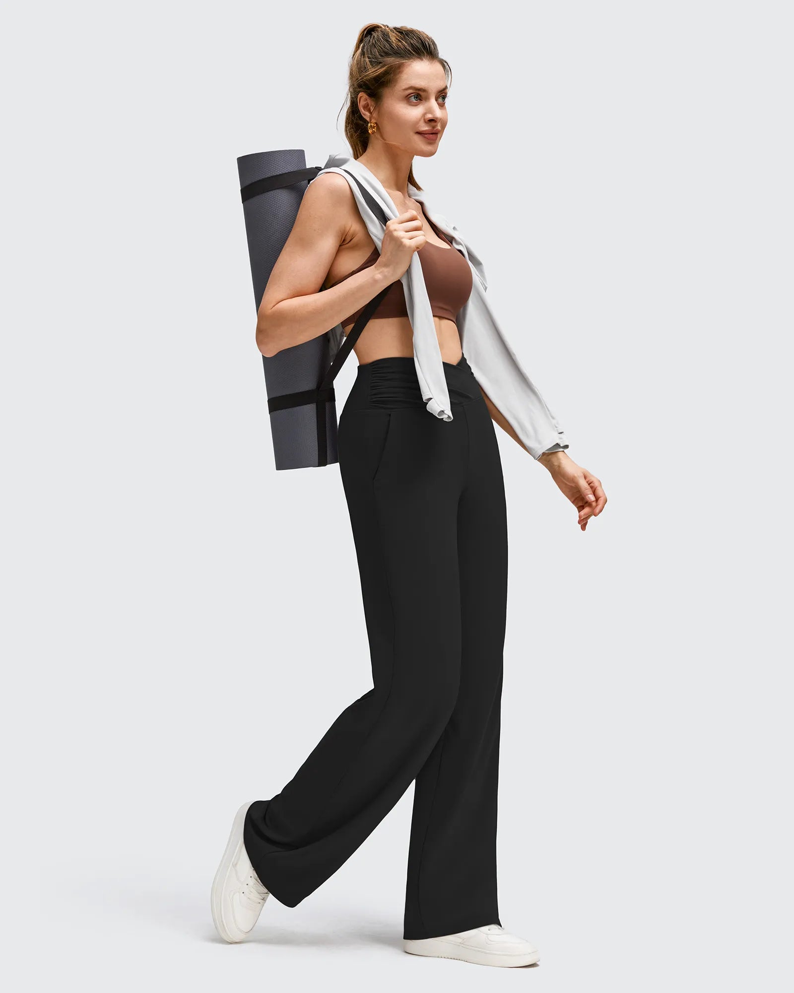 G4Free - BareFeel Side Pleated V Waist Wide Leg Yoga Pants -GF25J596AA-S