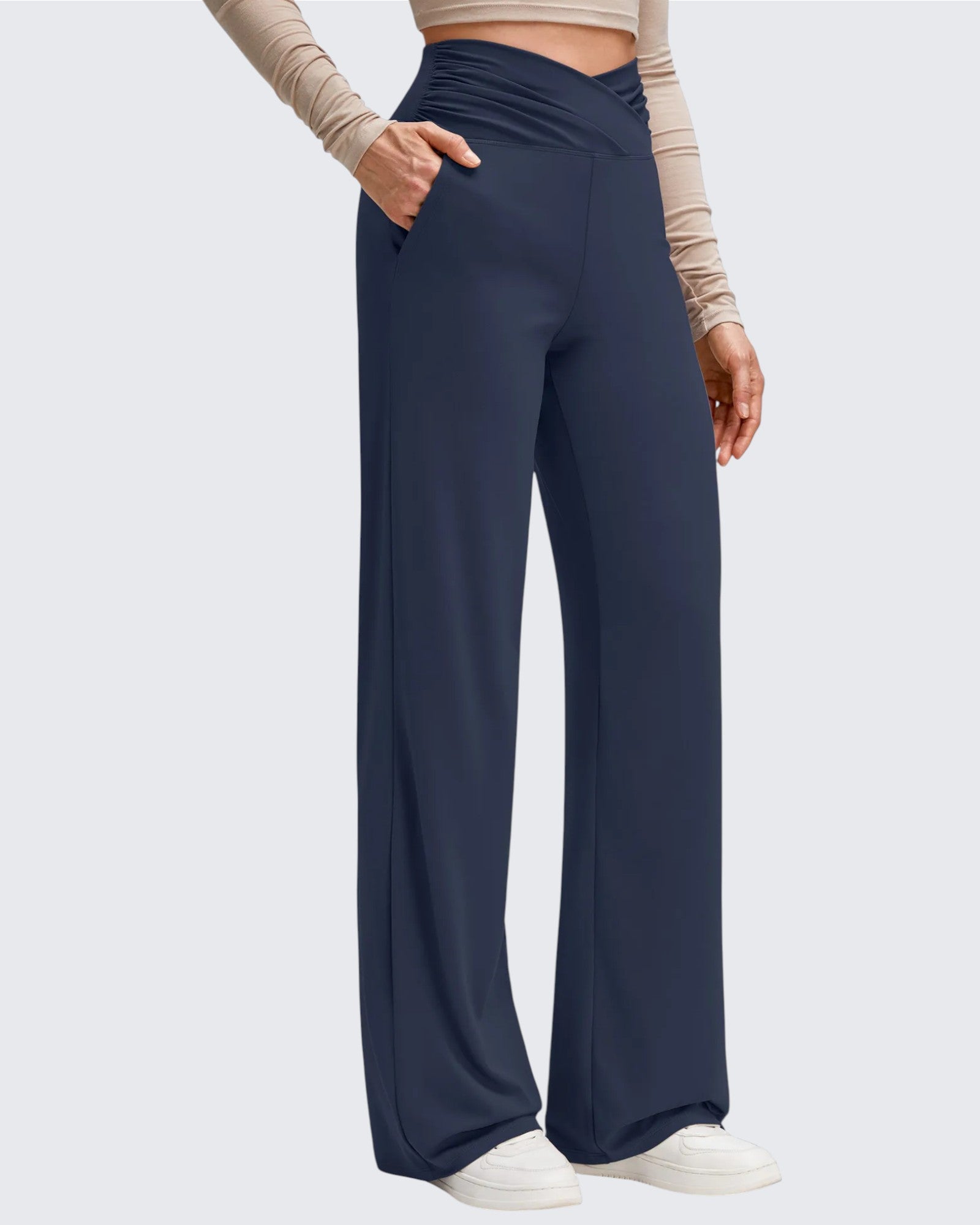 G4Free - BareFeel Side Pleated V Waist Wide Leg Yoga Pants -GF25J596AA-S