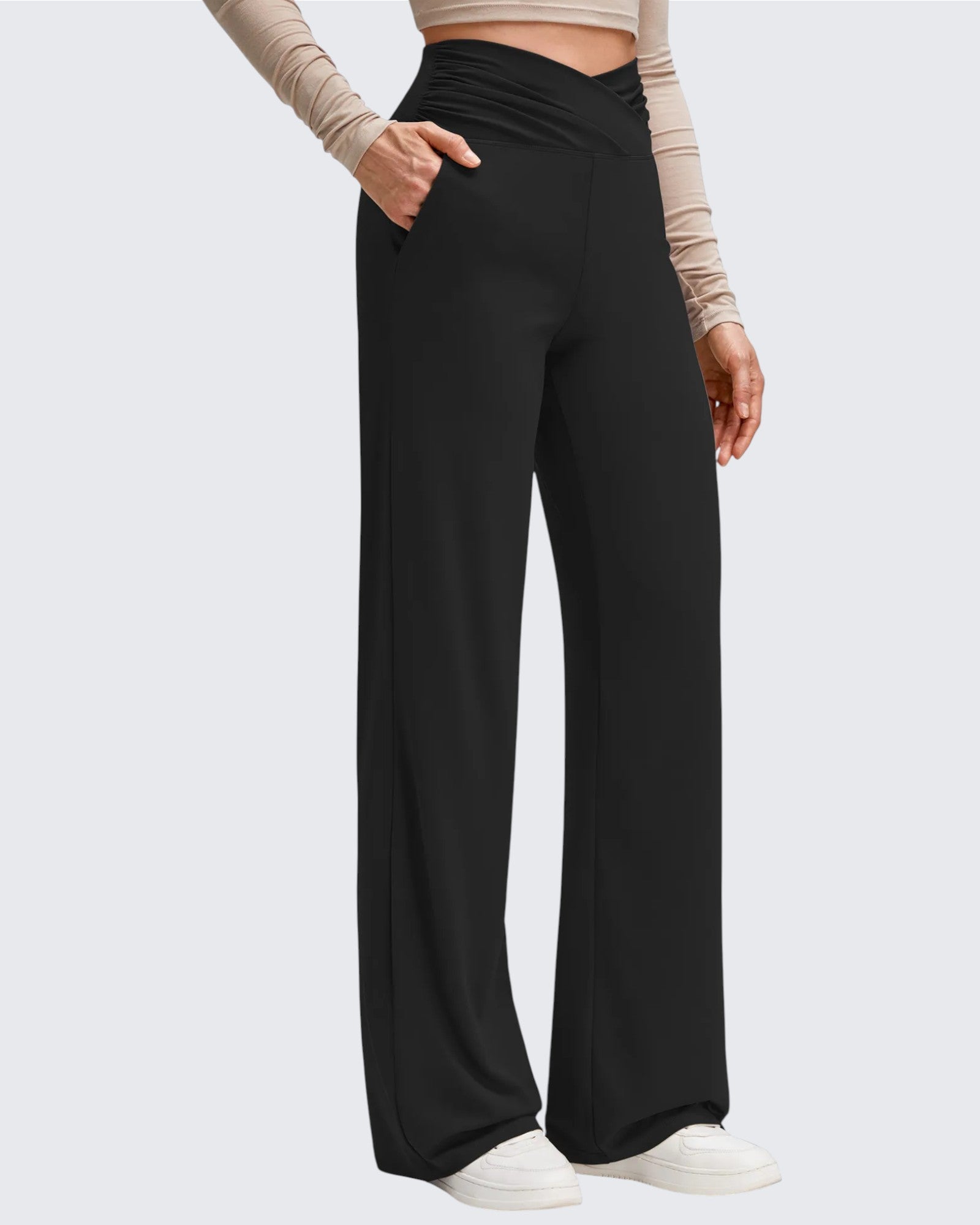 G4Free - BareFeel Side Pleated V Waist Wide Leg Yoga Pants -GF25J596AA-S