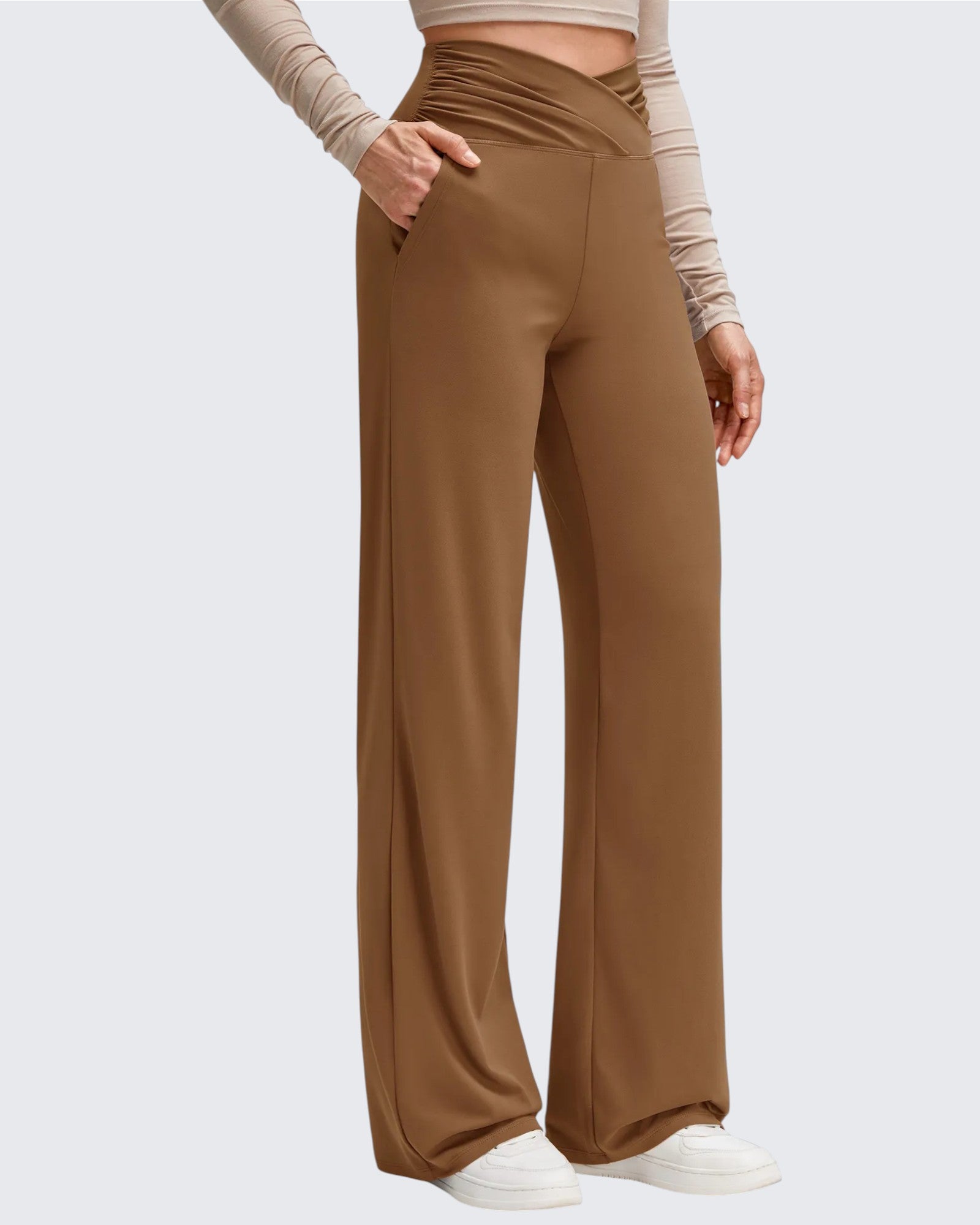 G4Free - BareFeel Side Pleated V Waist Wide Leg Yoga Pants -GF25J596AA-S