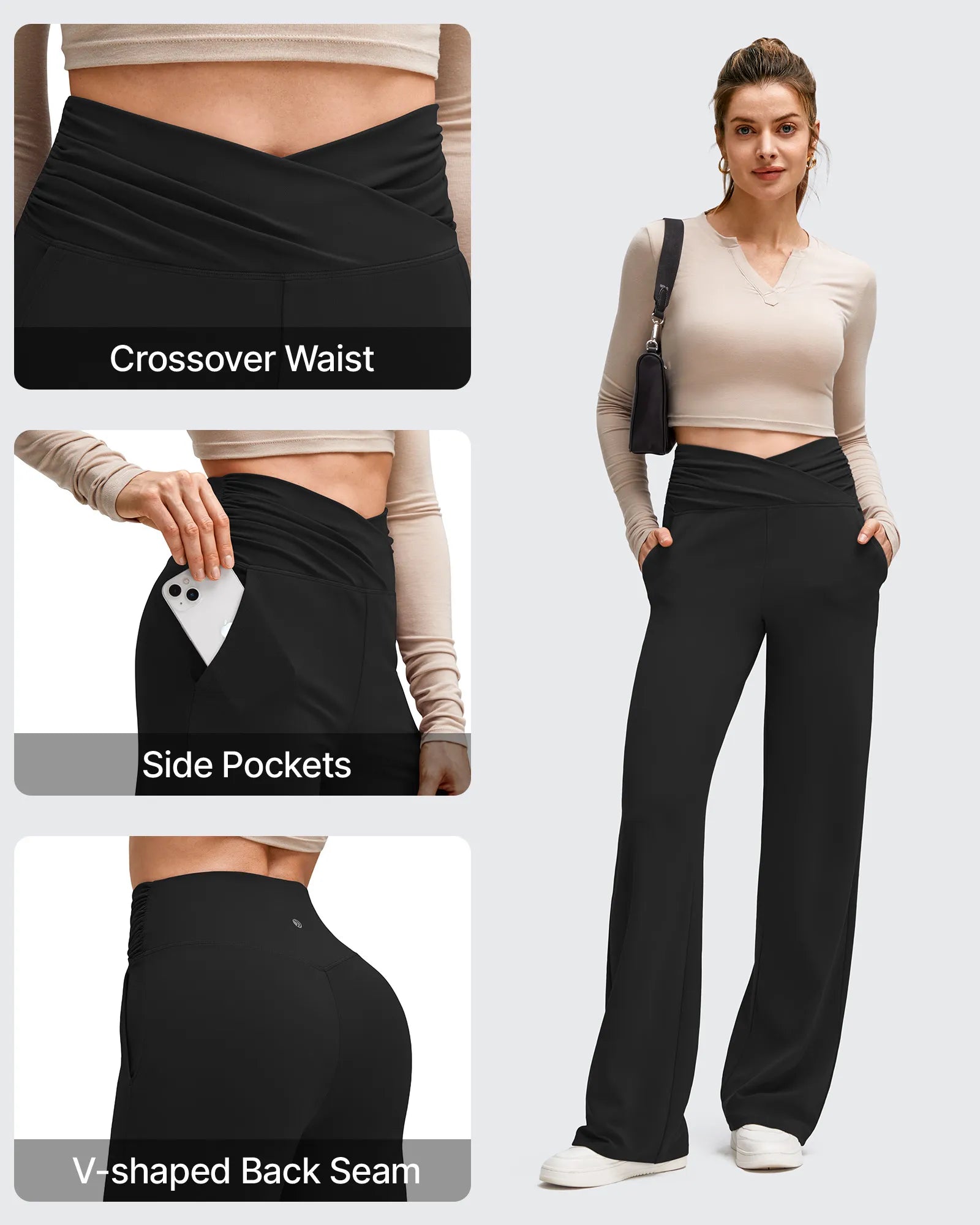 G4Free - BareFeel Side Pleated V Waist Wide Leg Yoga Pants -GF25J596AA-S