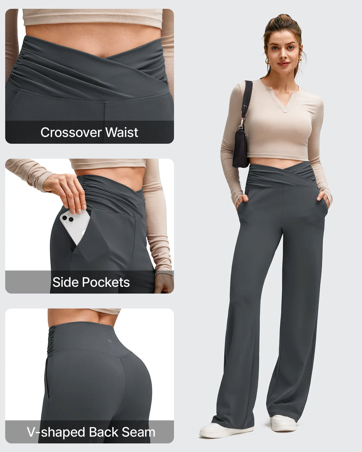 G4Free - BareFeel Side Pleated V Waist Wide Leg Yoga Pants -GF25J596AA-S