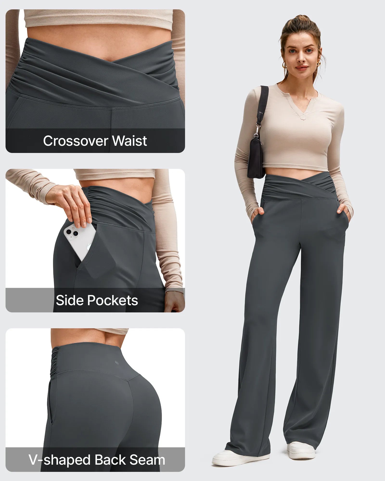 G4Free - BareFeel Side Pleated V Waist Wide Leg Yoga Pants -GF25J596AA-S