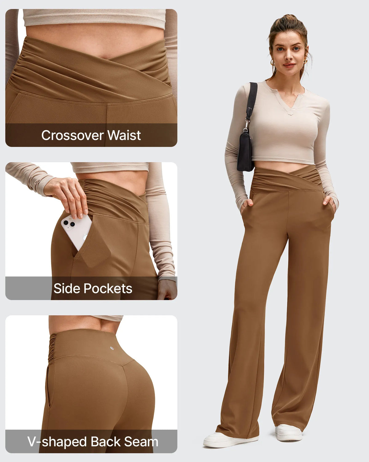 G4Free - BareFeel Side Pleated V Waist Wide Leg Yoga Pants -GF25J596AA-S