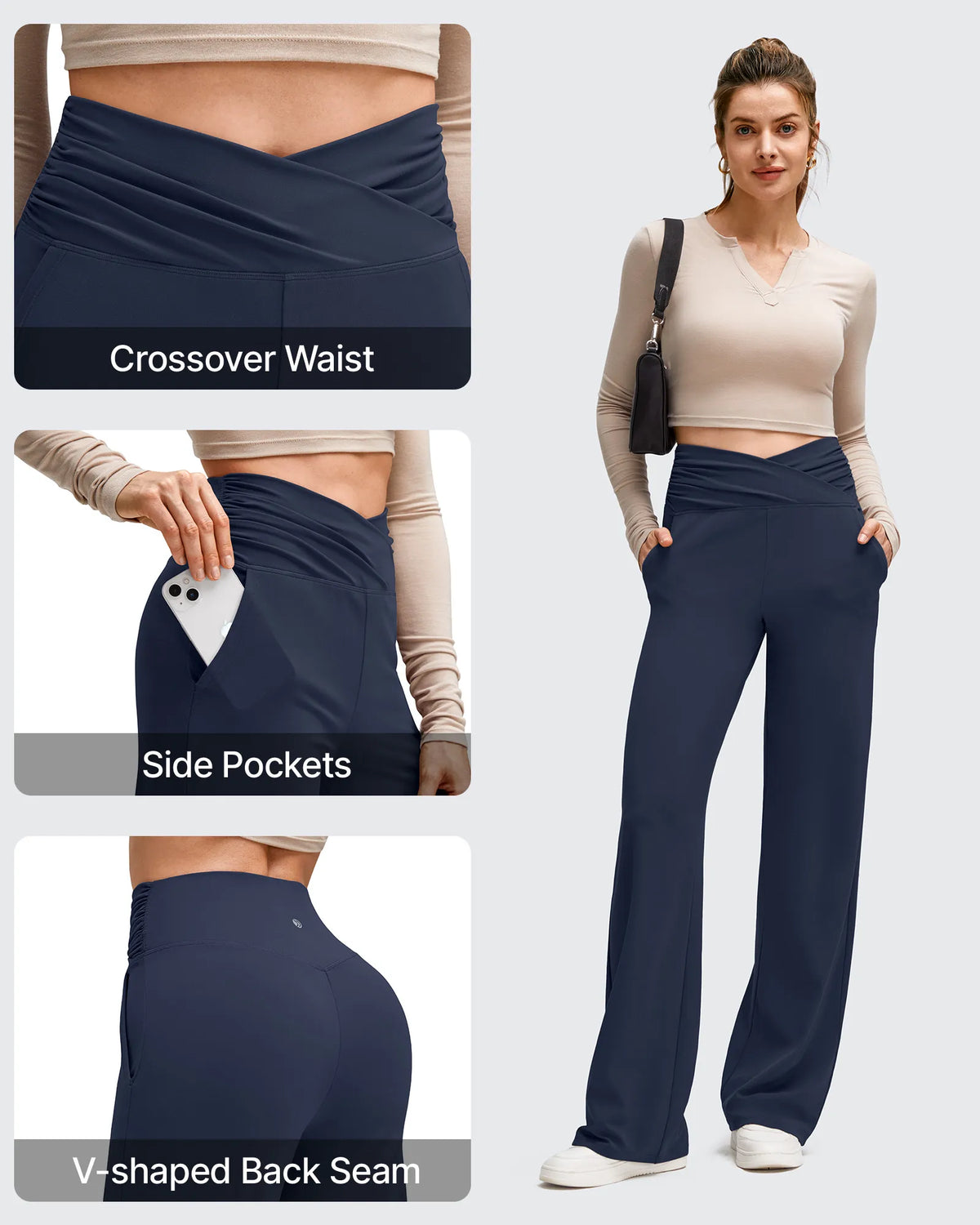 G4Free - BareFeel Side Pleated V Waist Wide Leg Yoga Pants -GF25J596AA-S