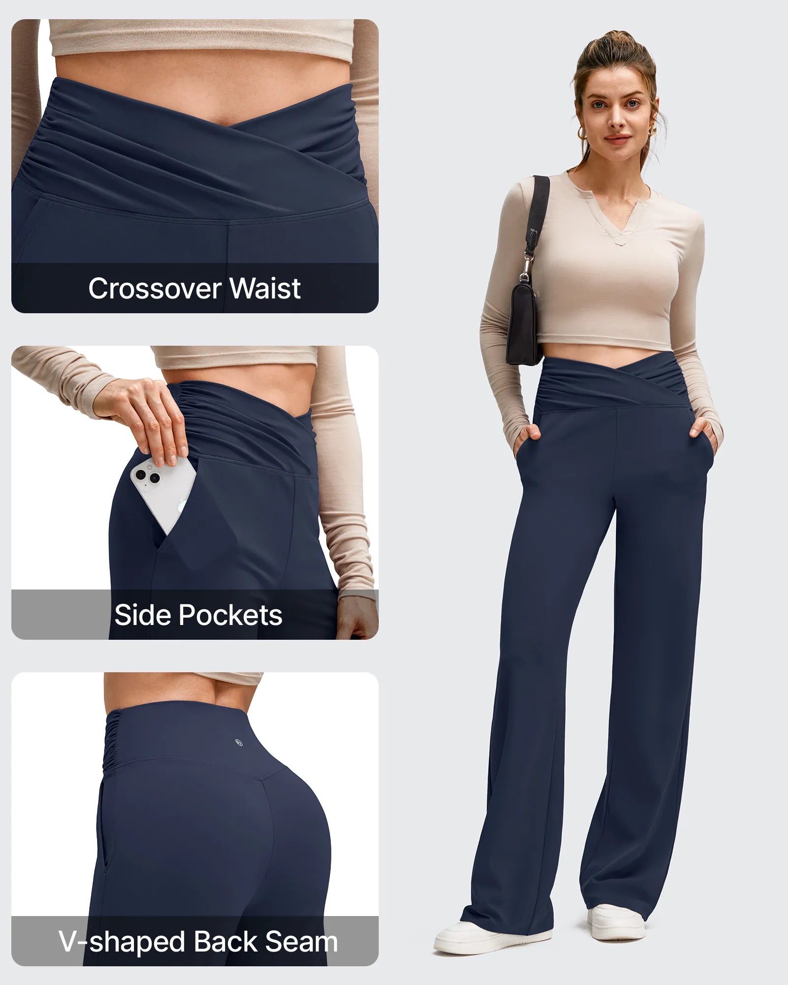 G4Free - BareFeel Side Pleated V Waist Wide Leg Yoga Pants -GF25J596AA-S