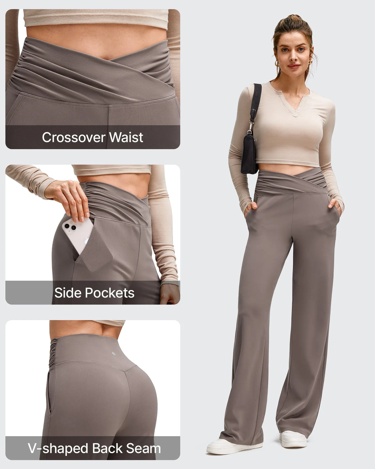 G4Free - BareFeel Side Pleated V Waist Wide Leg Yoga Pants -GF25J596AA-S