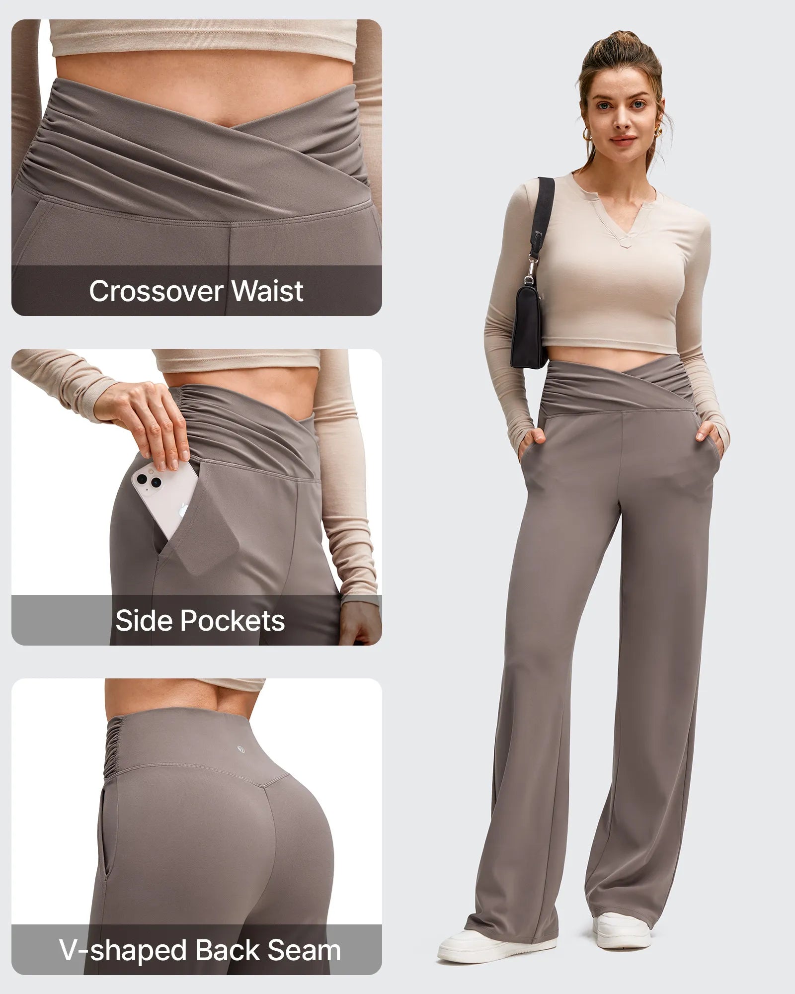 G4Free - BareFeel Side Pleated V Waist Wide Leg Yoga Pants -GF25J596AA-S