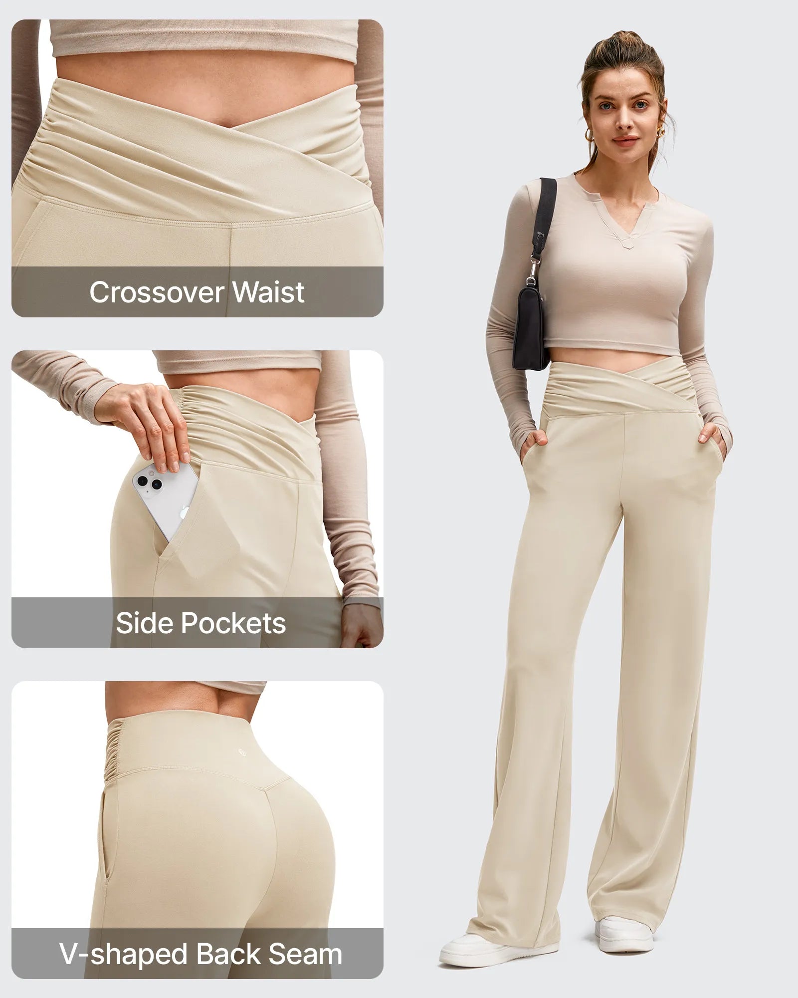 G4Free - BareFeel Side Pleated V Waist Wide Leg Yoga Pants -GF25J596AA-S