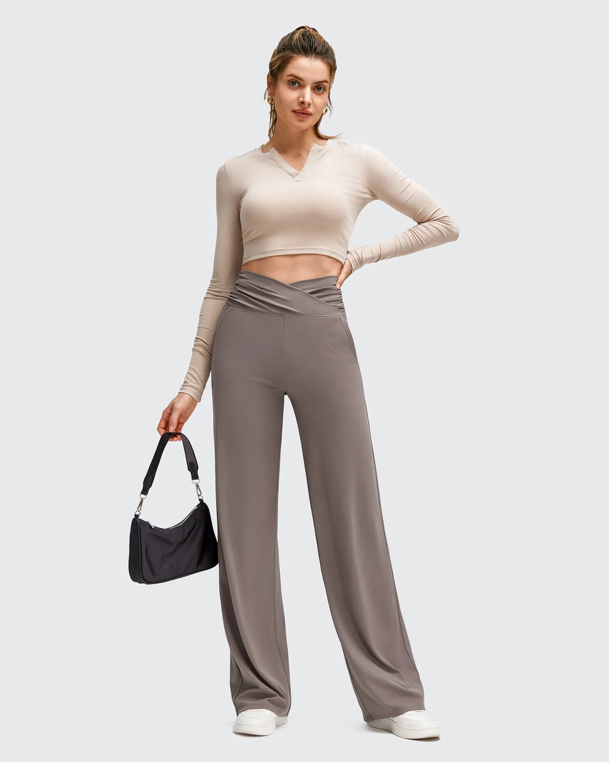 G4Free - BareFeel Side Pleated V Waist Wide Leg Yoga Pants -GF25J596AA-S