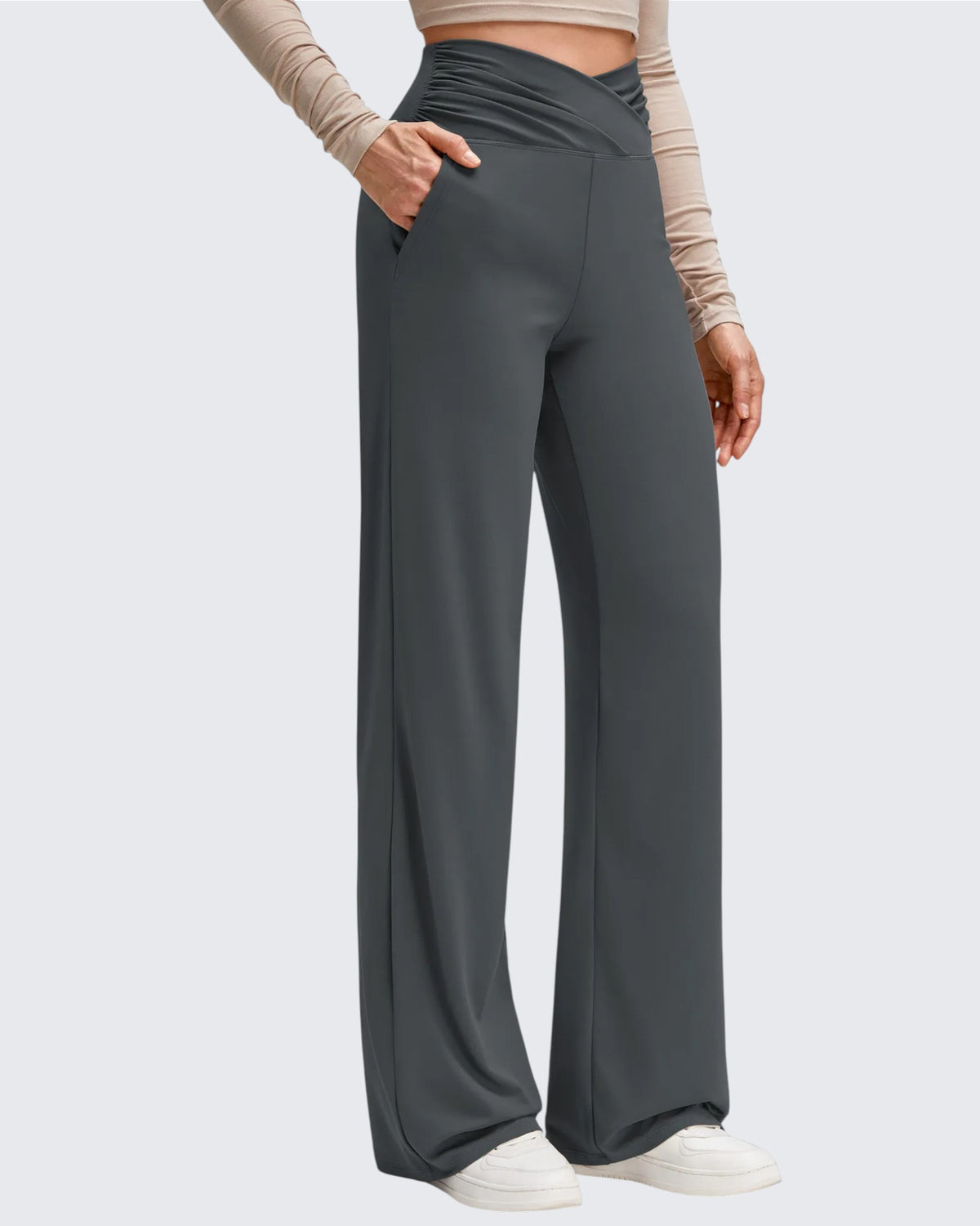 G4Free - BareFeel Side Pleated V Waist Wide Leg Yoga Pants -GF25J596DA-S