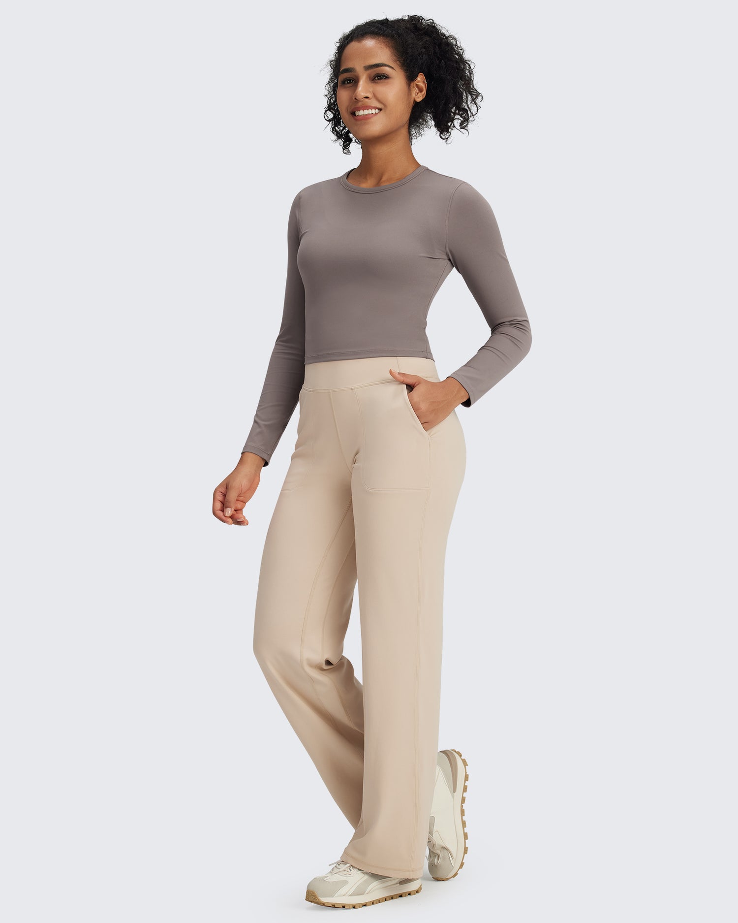 G4Free - BareFeel Slim High Crew Neck Cropped Long Sleeve -GF24B234EA-S