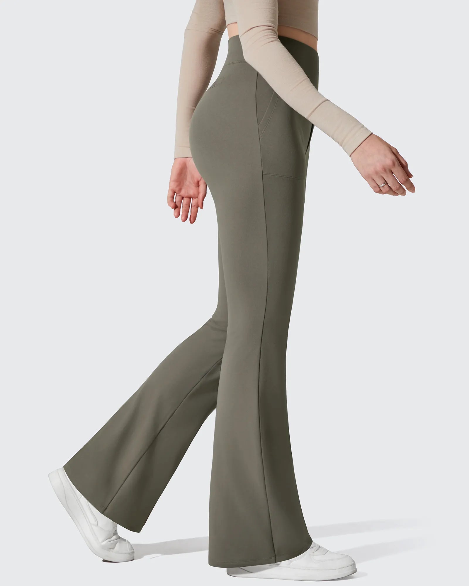G4Free - Barefeel Fleece Lined Pockets Flare Yoga Pants -GF25A631EA-S