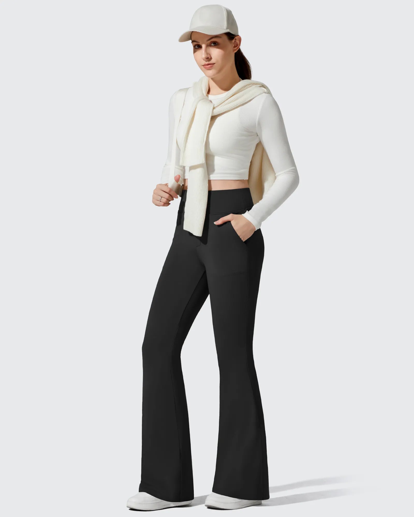 G4Free - Barefeel Fleece Lined Pockets Flare Yoga Pants -GF25A631EA-S