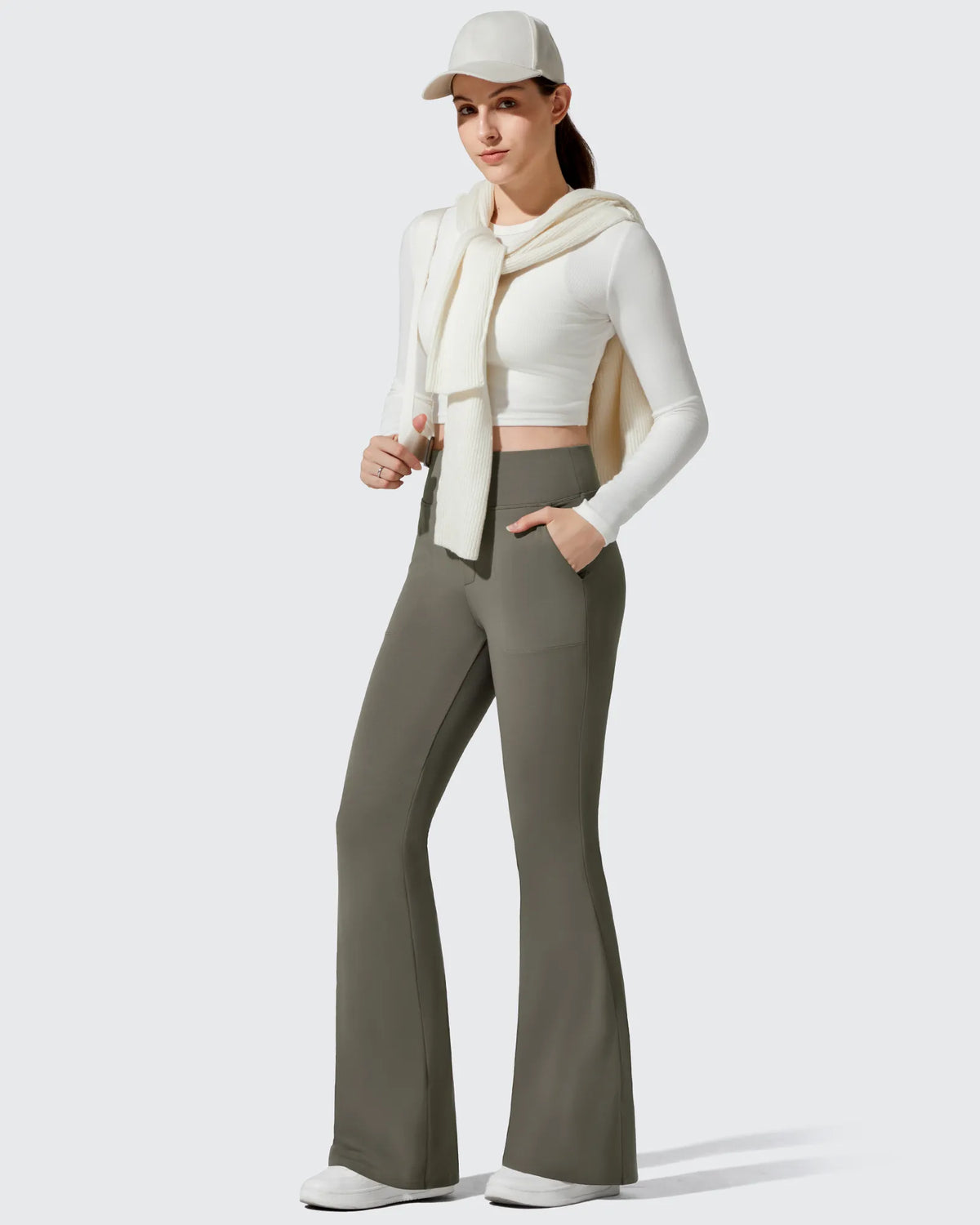 G4Free - Barefeel Fleece Lined Pockets Flare Yoga Pants -GF25A631EA-S