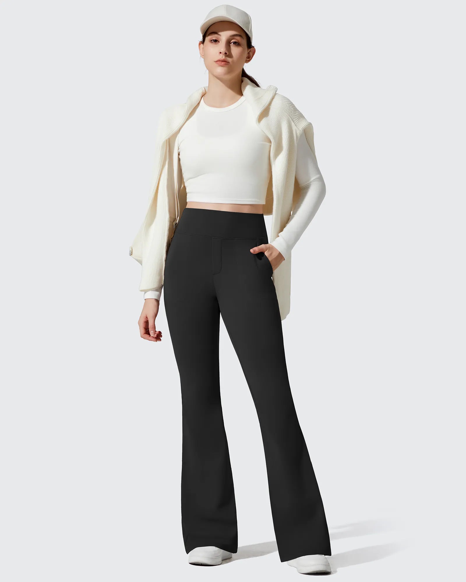 G4Free - Barefeel Fleece Lined Pockets Flare Yoga Pants -GF25A631EA-S