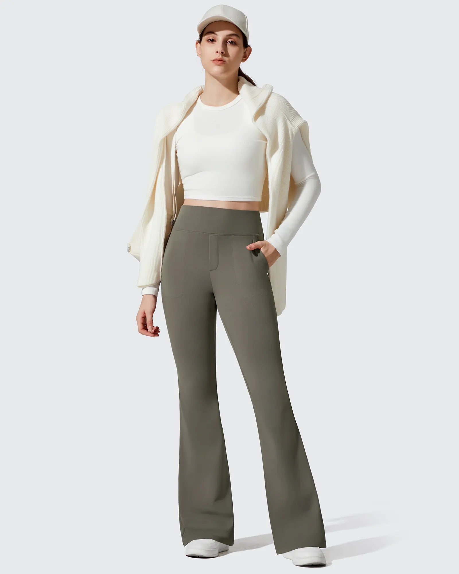 G4Free - Barefeel Fleece Lined Pockets Flare Yoga Pants -GF25A631EA-S