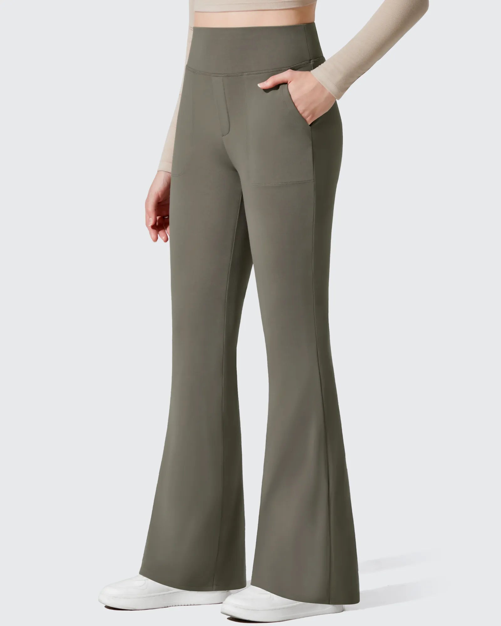 G4Free - Barefeel Fleece Lined Pockets Flare Yoga Pants -GF25A631EA-S