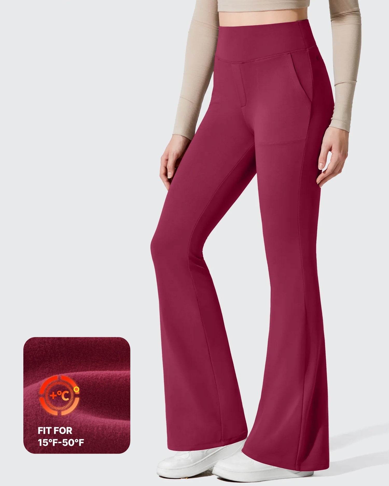 G4Free - Barefeel Fleece Lined Pockets Flare Yoga Pants -GF25A631EA-S