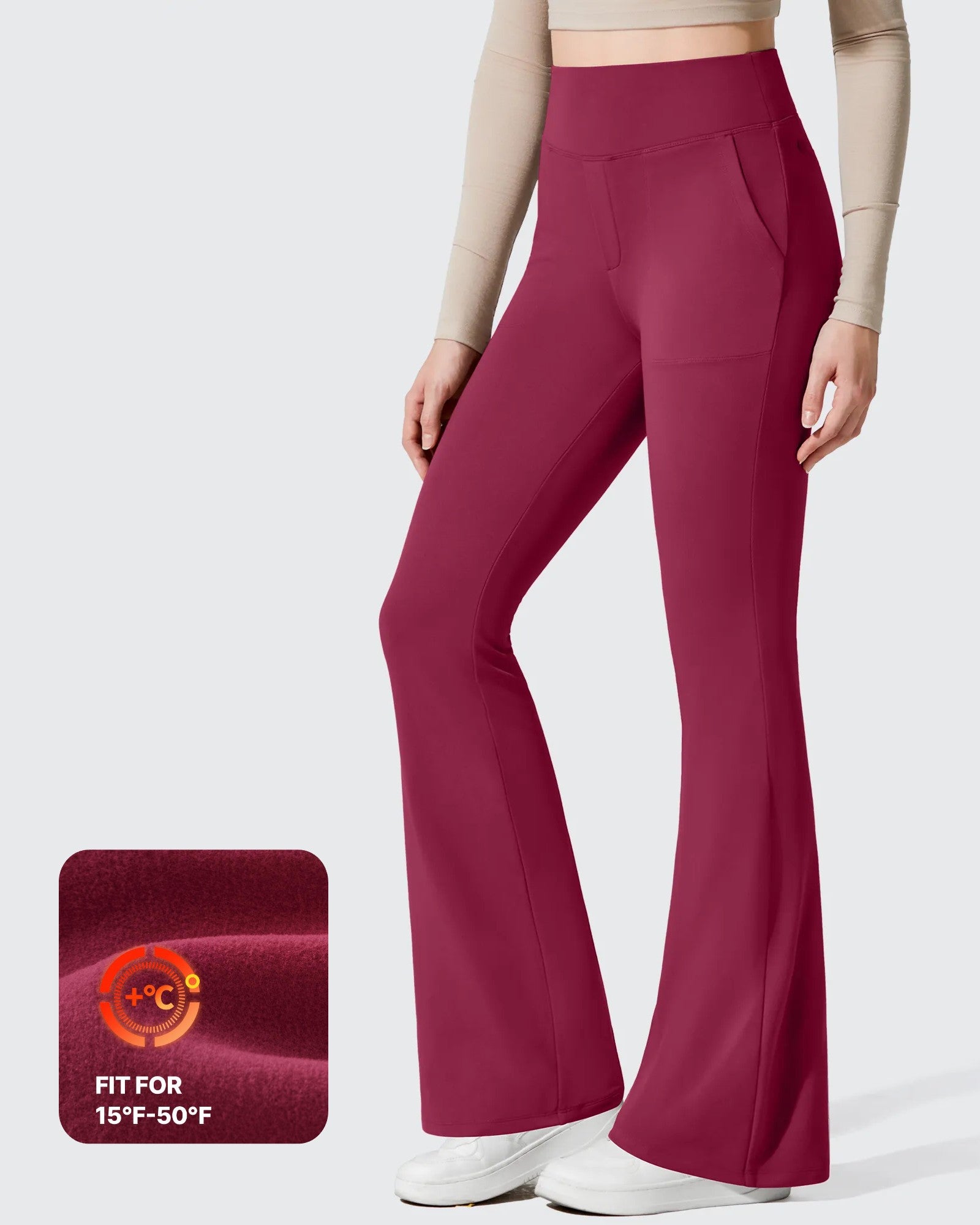 G4Free - Barefeel Fleece Lined Pockets Flare Yoga Pants -GF25A631EA-S