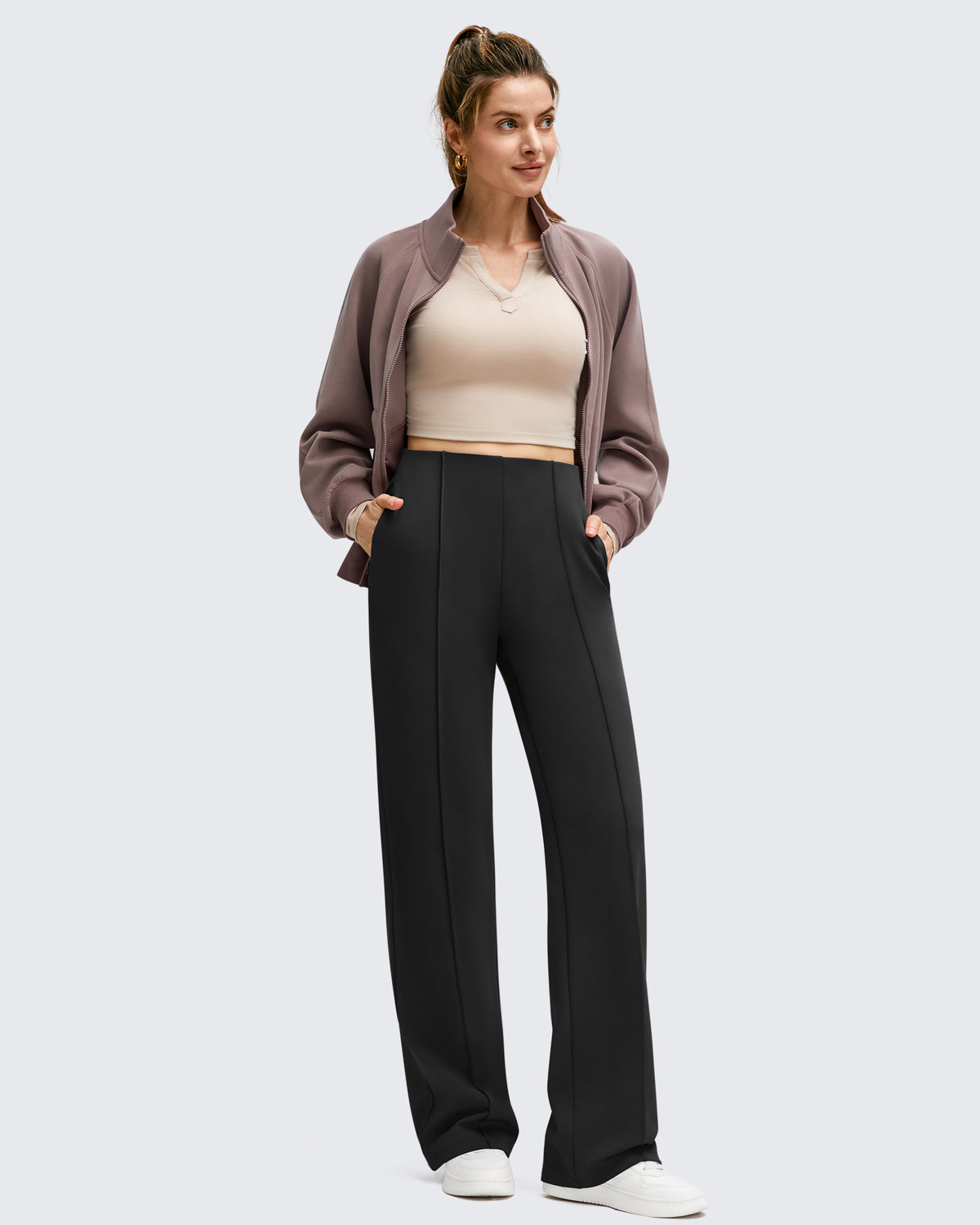 G4Free - Business Front Pleats Wide Leg Fleece Lined Pants -GF25J619AA-S