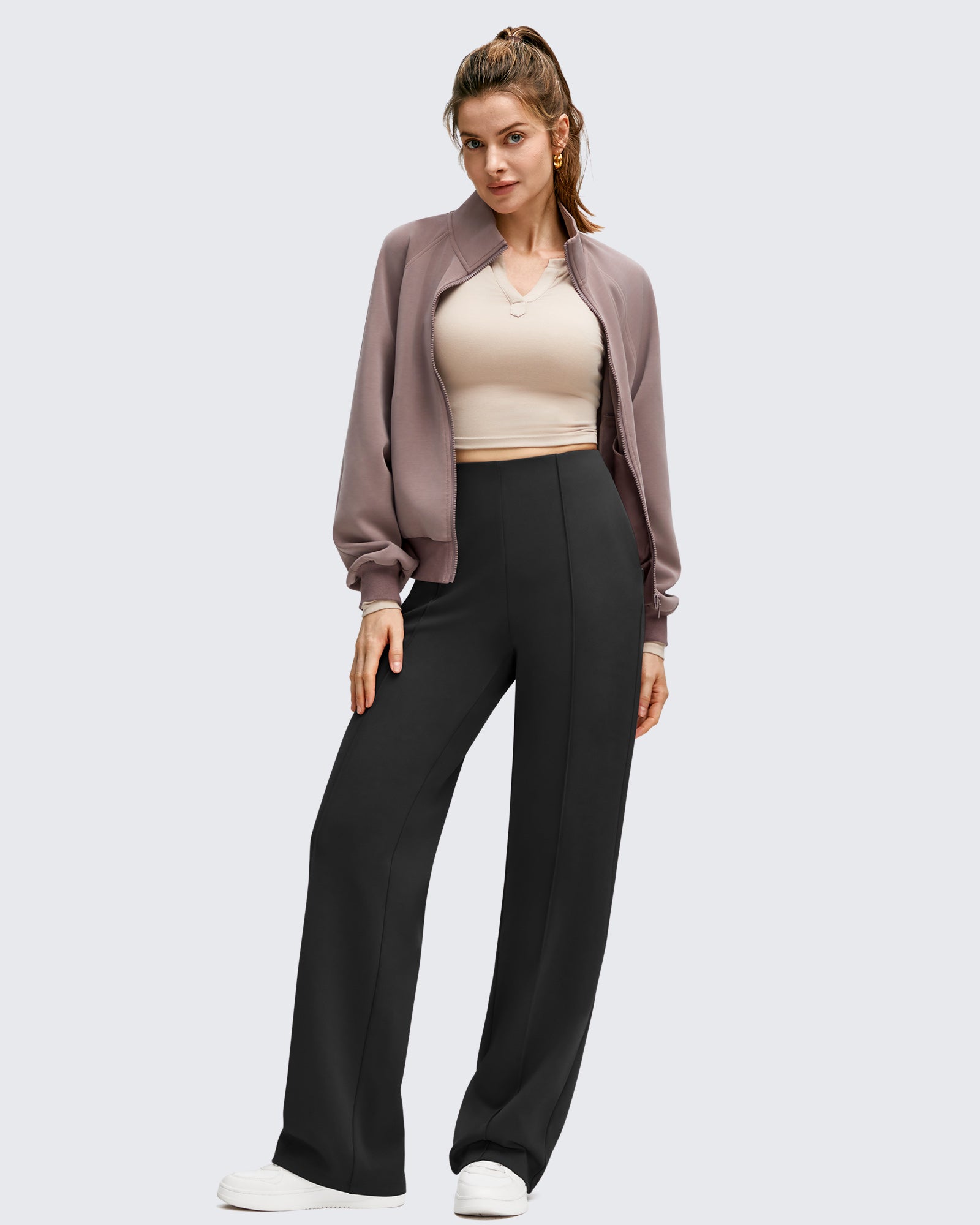 G4Free - Business Front Pleats Wide Leg Fleece Lined Pants -GF25J619AA-S