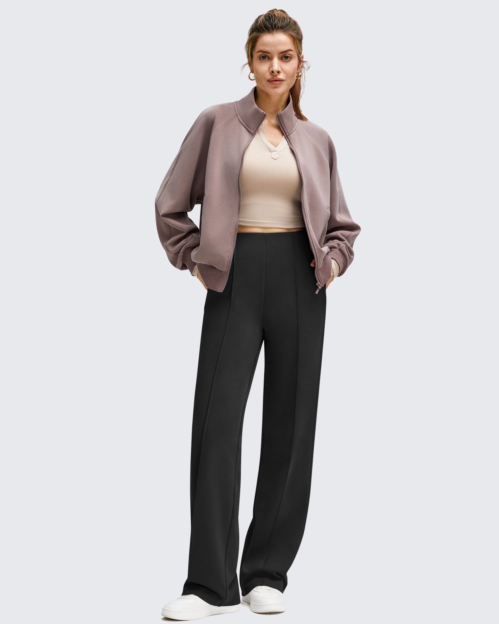 G4Free - Business Front Pleats Wide Leg Fleece Lined Pants -GF25J619AA-S