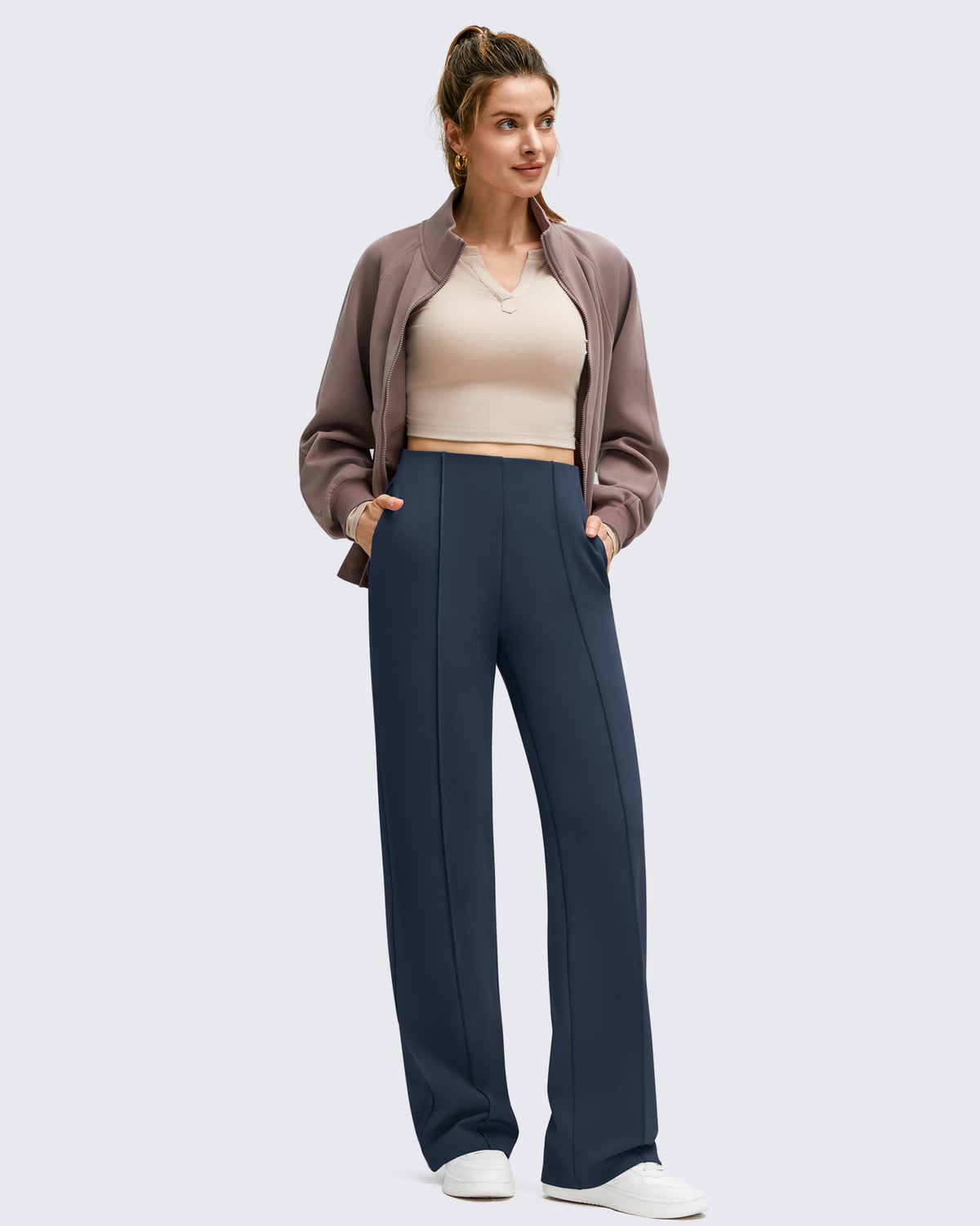 G4Free - Business Front Pleats Wide Leg Fleece Lined Pants -GF25J619AA-S