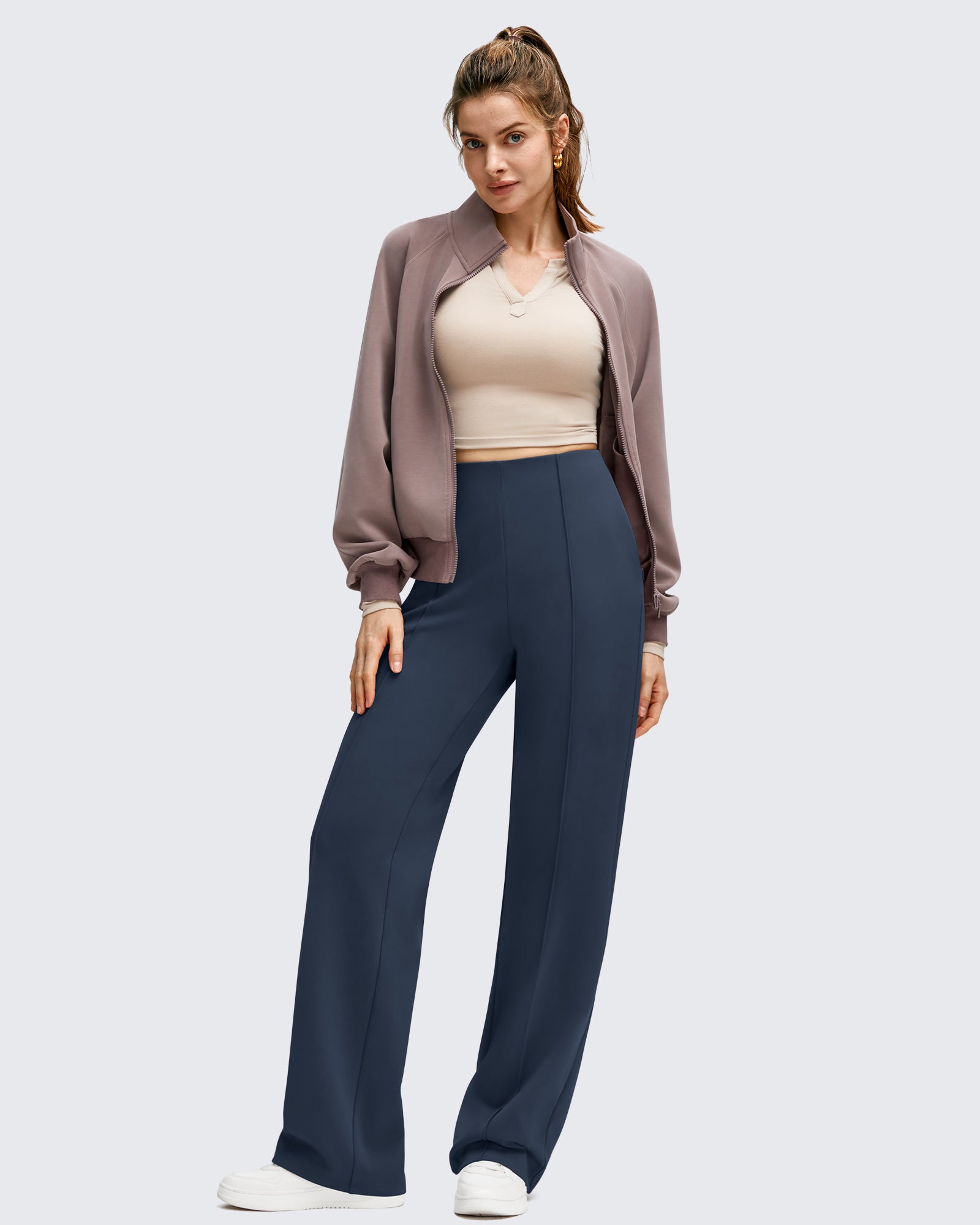 G4Free - Business Front Pleats Wide Leg Fleece Lined Pants -GF25J619AA-S