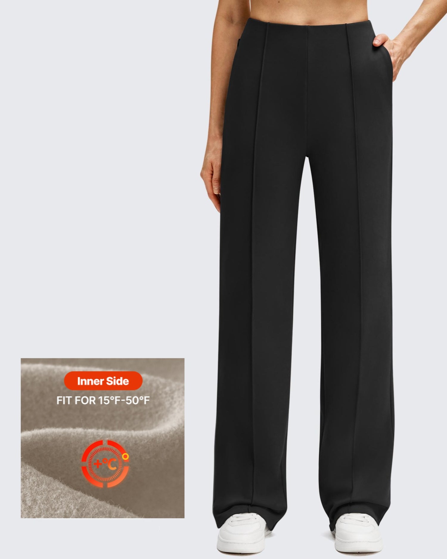 G4Free - Business Front Pleats Wide Leg Fleece Lined Pants -GF25J619AA-S