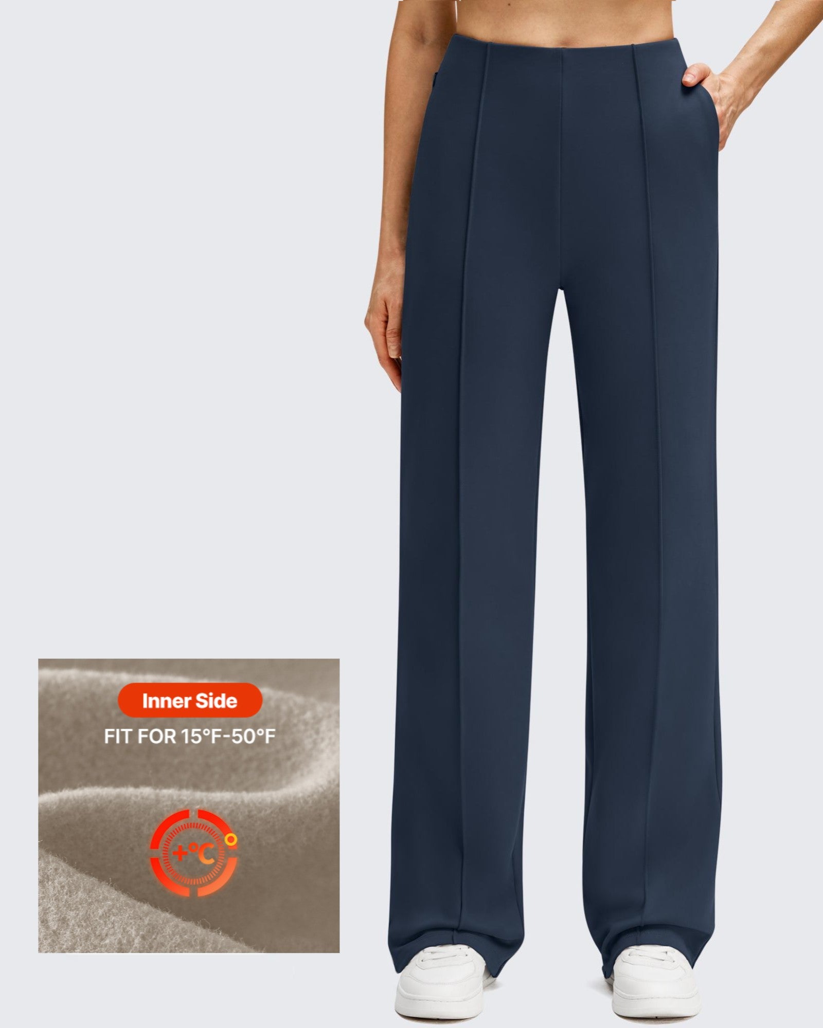 G4Free - Business Front Pleats Wide Leg Fleece Lined Pants -GF25J619BA-S