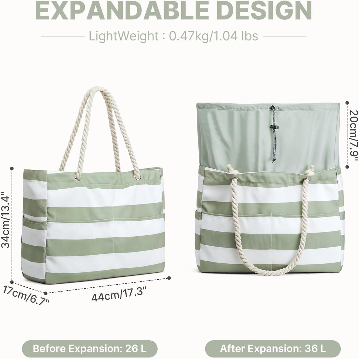 G4Free - Canvas Waterproof Sandproof Large Beach Tote Bags -TN25B597A
