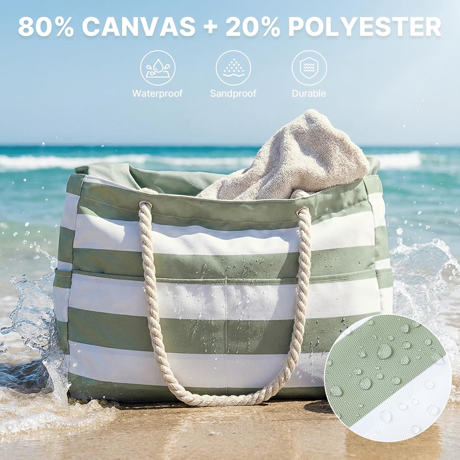 G4Free - Canvas Waterproof Sandproof Large Beach Tote Bags -TN25B597A
