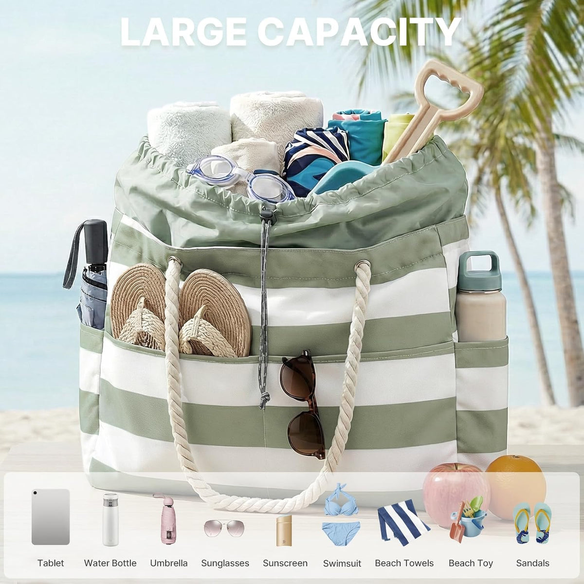 G4Free - Canvas Waterproof Sandproof Large Beach Tote Bags -TN25B597A
