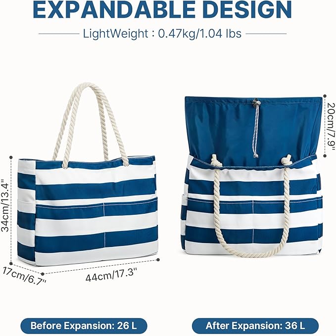 G4Free - Canvas Waterproof Sandproof Large Beach Tote Bags -TN25B597A